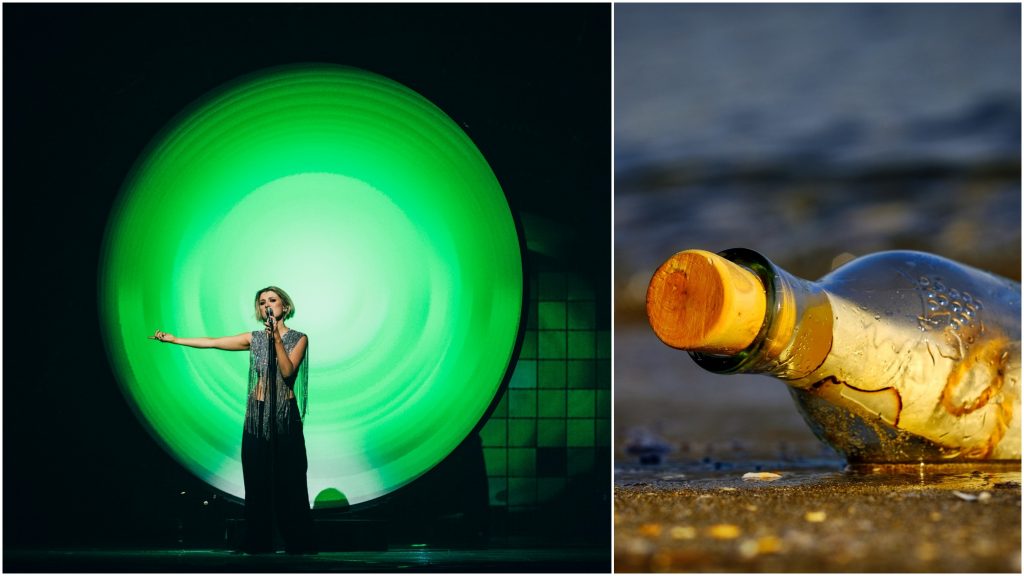Kollage på Cornelia Jakobs och flaskpost